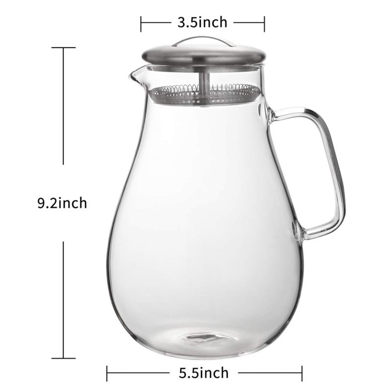 64 Ounces Glass Pitcher with Stainless Steel Lid, Water Carafe with Handle, Good Beverage Pitcher for Homemade Juice and IcedTea