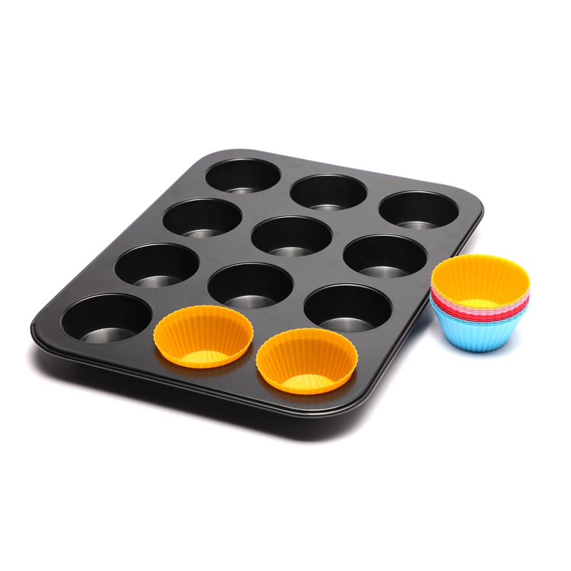 Nonstick Muffin Baking Pan, 12 cups carbon steel banking cake cup pan & Reusable Silicone Baking Cups