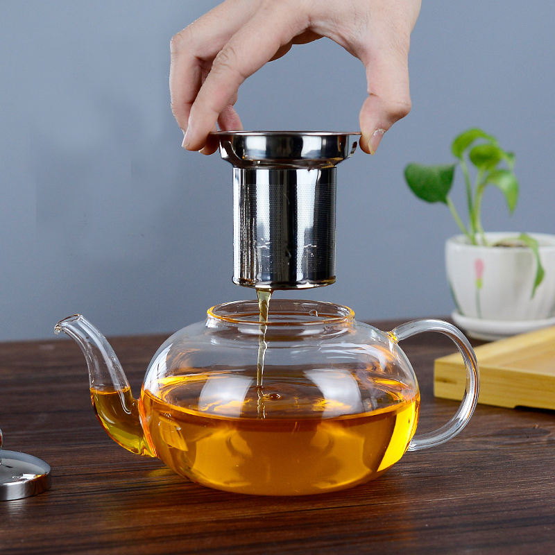 1000ML Teapot Fashion Stainless Steel Customize Logo Tea Pot with Filter Glass Water Carafe Borosilicate Glass,glass Tea Maker
