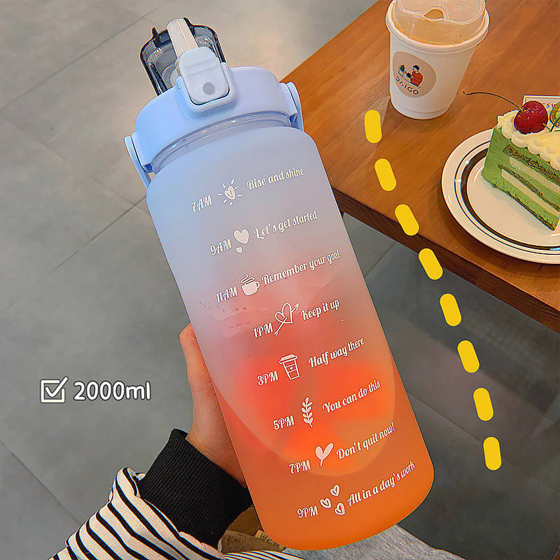 2 Liters Water Bottle Motivational Drinking Bottle Sports Tiktok Water Bottle Portable Reusable Plastic Cups