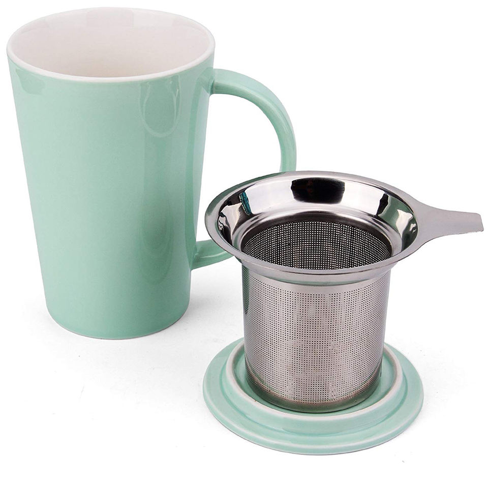 Ceramic Tea Mug with Infuser and Lid Custom Reusable Porcelain Tea Cup Ceramic Mug with Lid