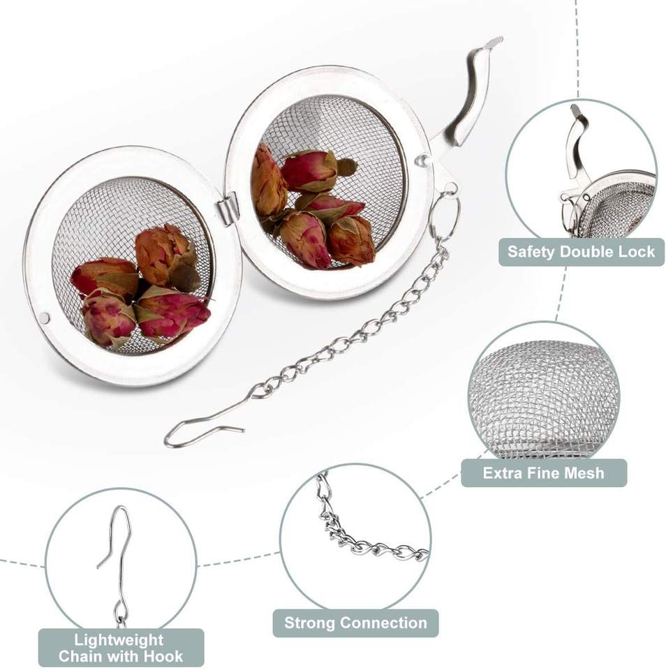Tea Filter Mesh Tea Ball InfuserTea Interval Diffuser with Extended Chain Hook Tea Infuser