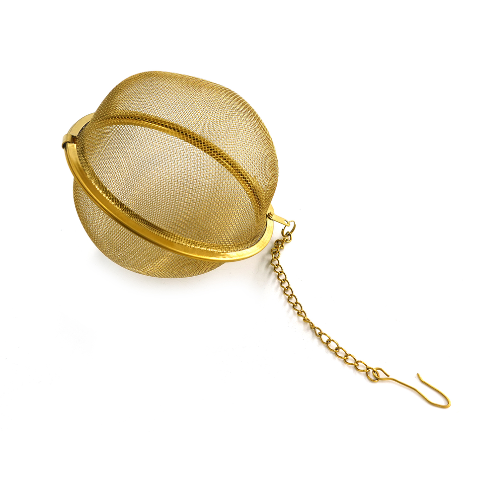 Hot sale titanium gold plated 5cm fine mesh tea ball infuser strainer with chain