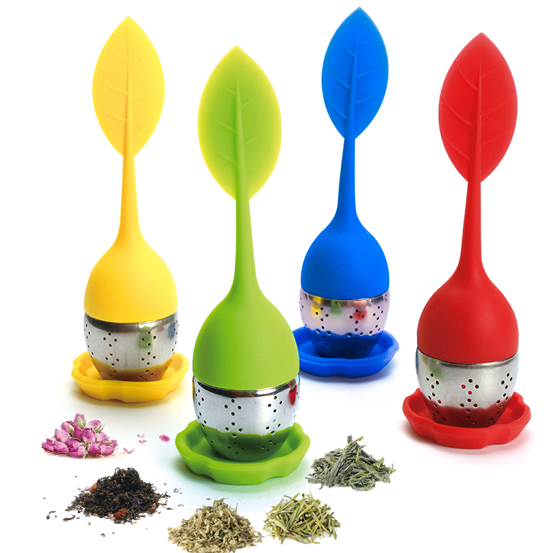Leaf Shape Silicone Stainless Steel Tea Infuser Strainer With Tray