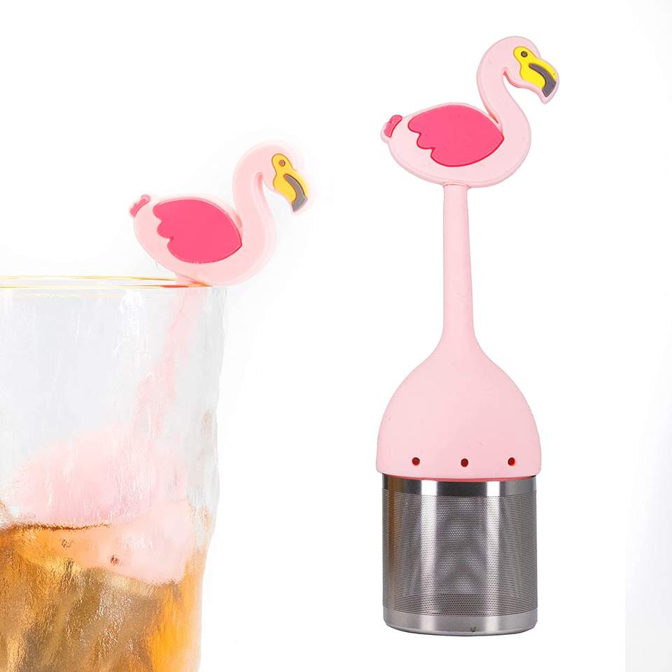 Flamingo Tea Filter Cute Long Silicone Handle Tea Steeper