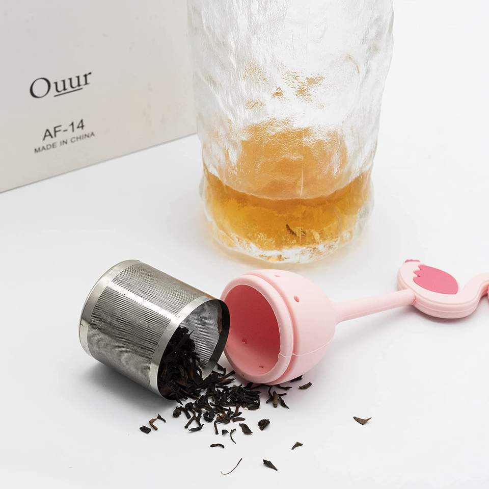 Flamingo Tea Filter Cute Long Silicone Handle Tea Steeper