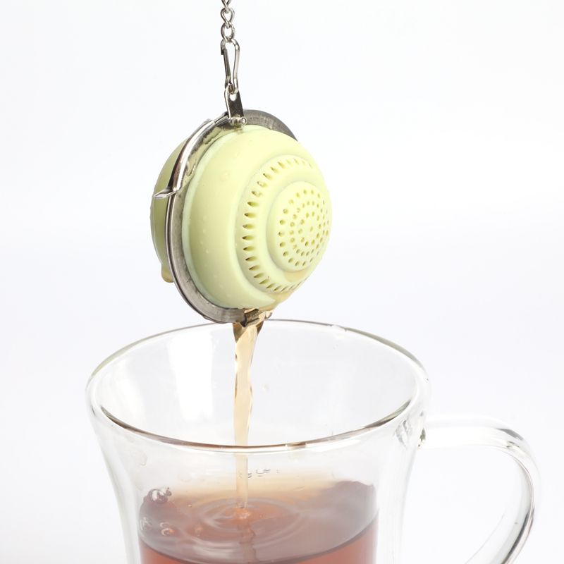 BPA free food safe Silicone tea ball infuser 5.0cm strainer with metal chain and drip tray loose tea leaf infuser filter brewer