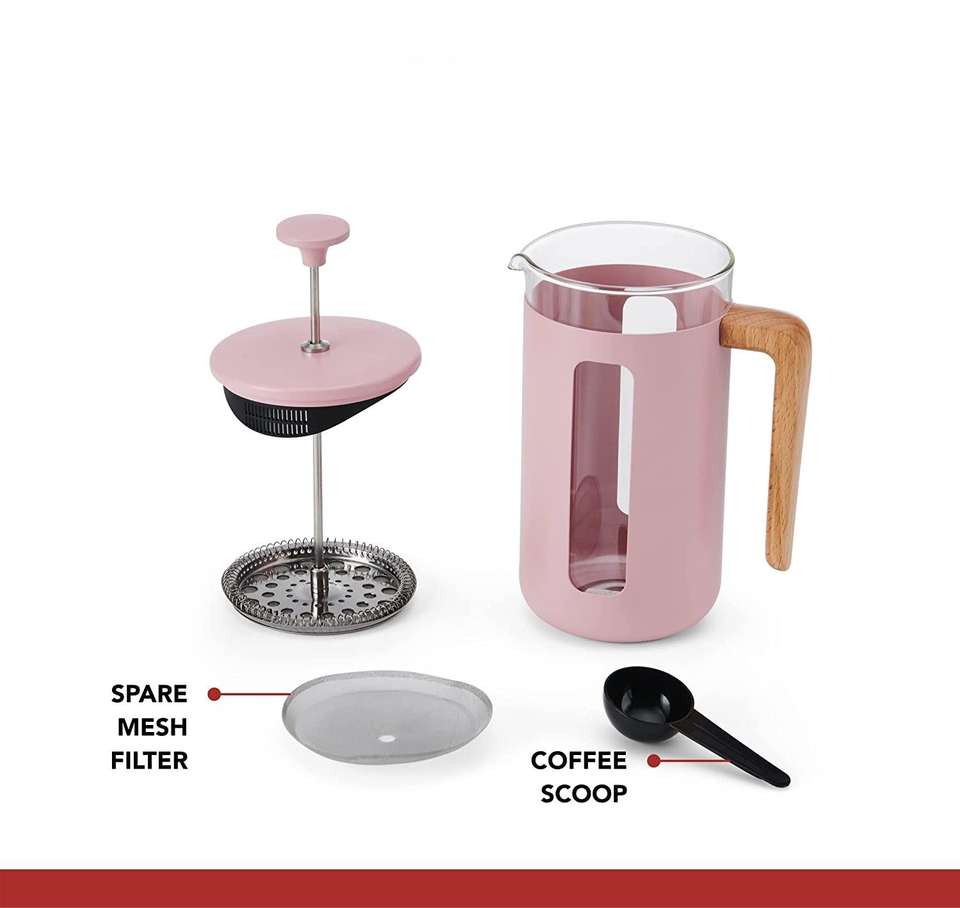 Heat-Resistant Glass and Stainless Steel with Easy-Grip Plunger, French Press Coffee Maker for Loose Tea and Ground Coffee