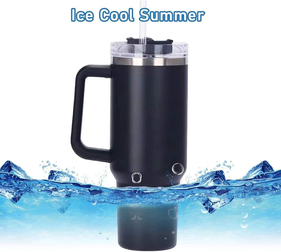 Stainless Steel Travel Mug Water Bottle Cup with Handle and Straw Lid