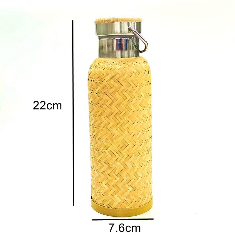 500ml double wall stainless steel 304 vacumn flask with bamboo sleeve and ss hand grip