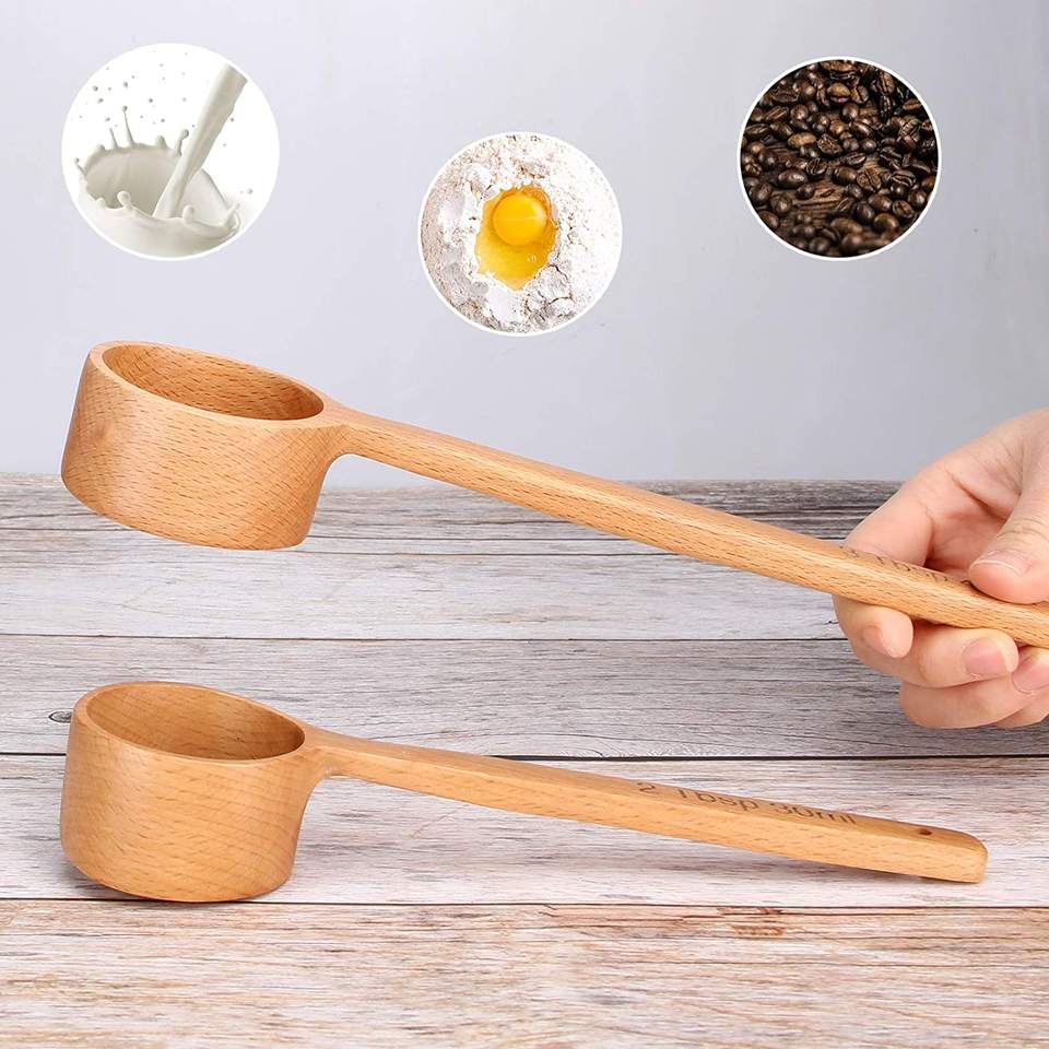 Wood Coffee Scoop Tablespoon and tsp Teaspoon Mixing Measure Scoop