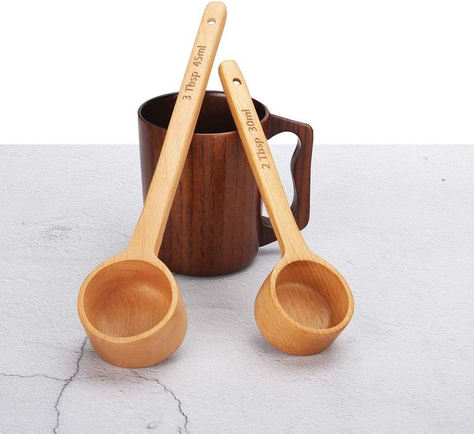 Wood Coffee Scoop Tablespoon and tsp Teaspoon Mixing Measure Scoop