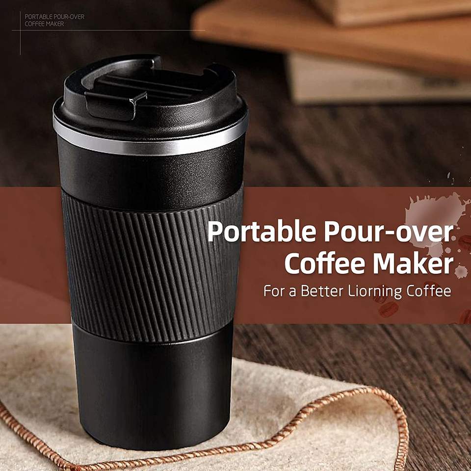 Portable Pour Over Coffee Travel Mug with Reusable Filter