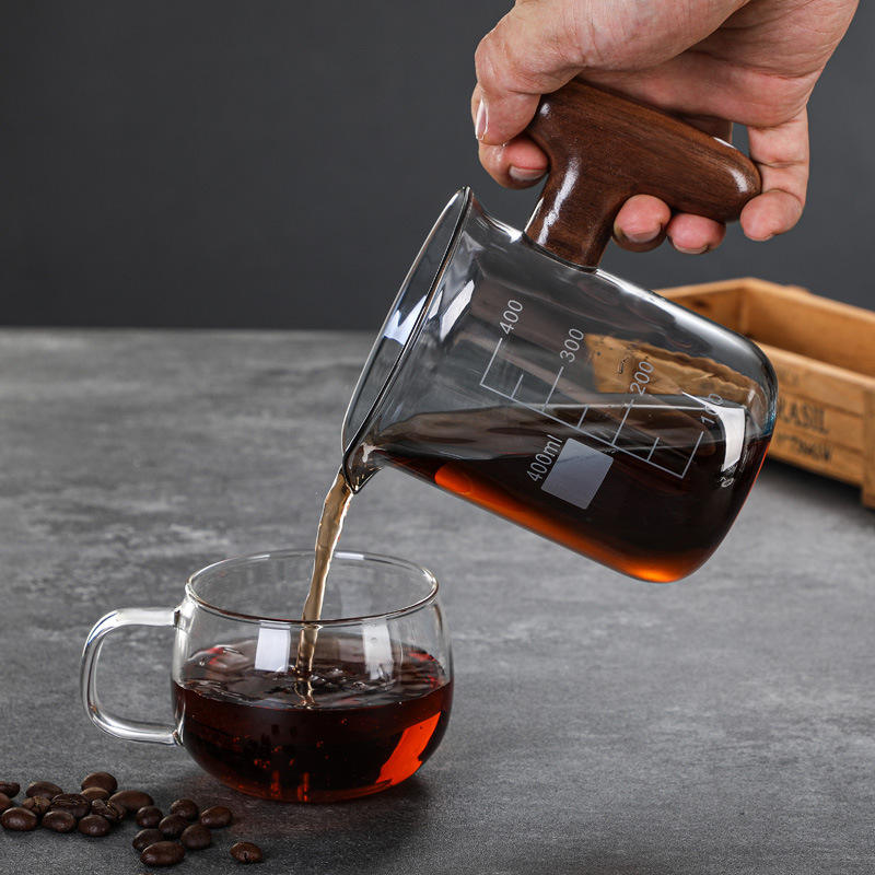 New Design Wood Handle Coffee Pot Borosilicate Glass Sharing Pot Set With Filter Cup Coffee Drip