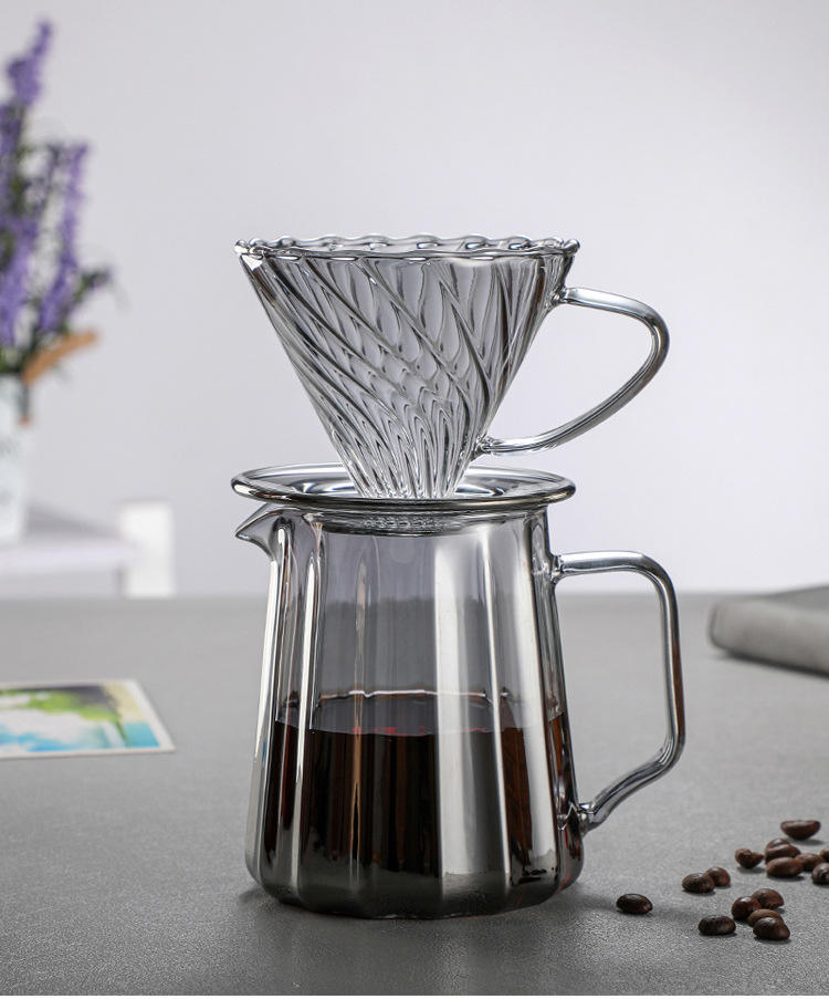 Hot Sale New design glass coffee pot with cover coffee shared pot set glass filter cup