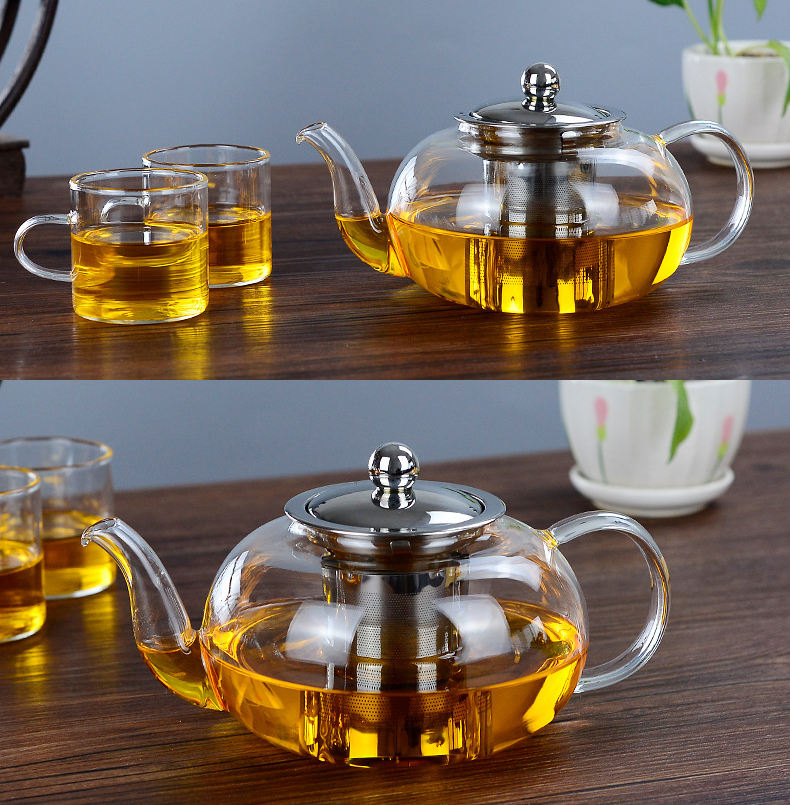 1000ML Teapot Fashion Stainless Steel Customize Logo Tea Pot with Filter Glass Water Carafe Borosilicate Glass,glass Tea Maker