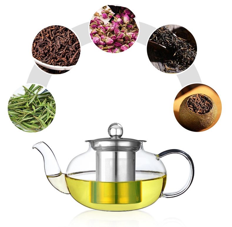 1000ML Teapot Fashion Stainless Steel Customize Logo Tea Pot with Filter Glass Water Carafe Borosilicate Glass,glass Tea Maker