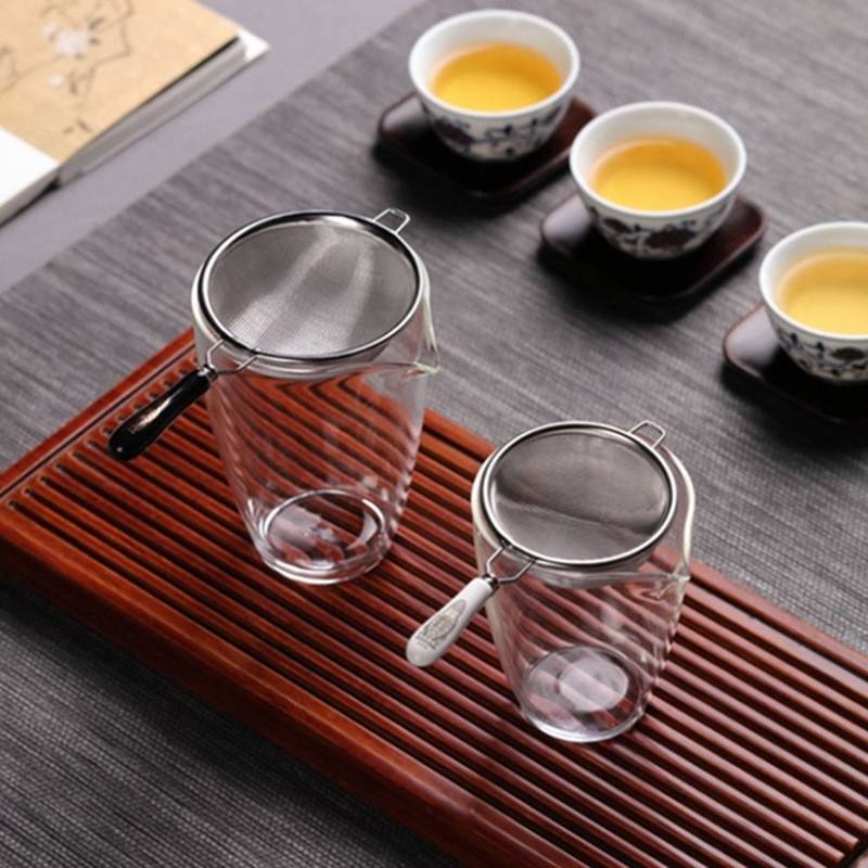 Loose Leaf Filter Ceramic Handle Gongfu Tea Accessories Vintage Chinese Tea Infuser Stainless Steel Dual Mesh Tea Strainer