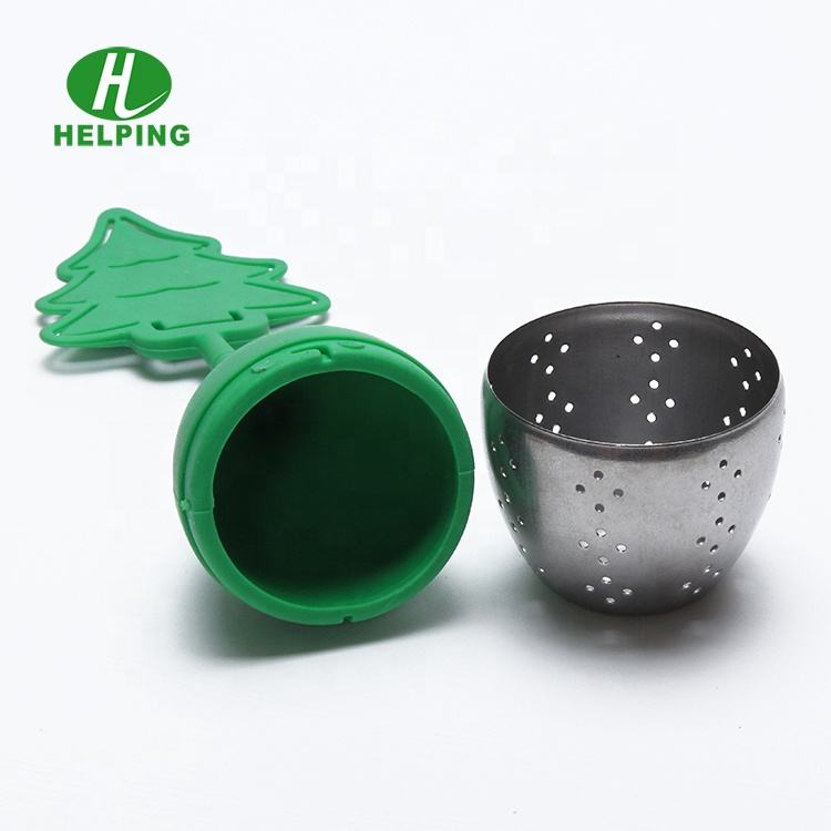 Easy Brewing Stainless Steel Green Christmas Tree Shape Tea Strainer Infuser for Tea Leaves