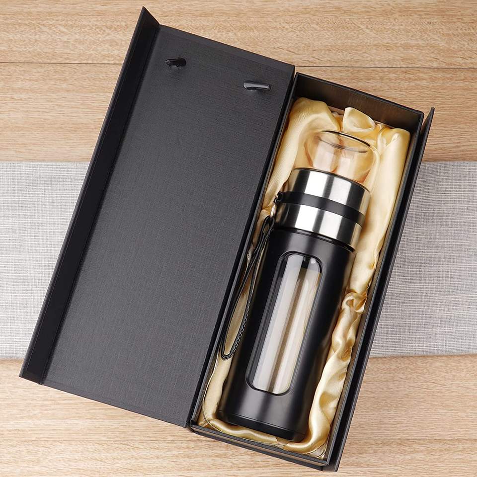 Borosilicate Double insulated glass Travel Tumbler Mug Bottle with Strainer for Loose Leaf Tea gifts