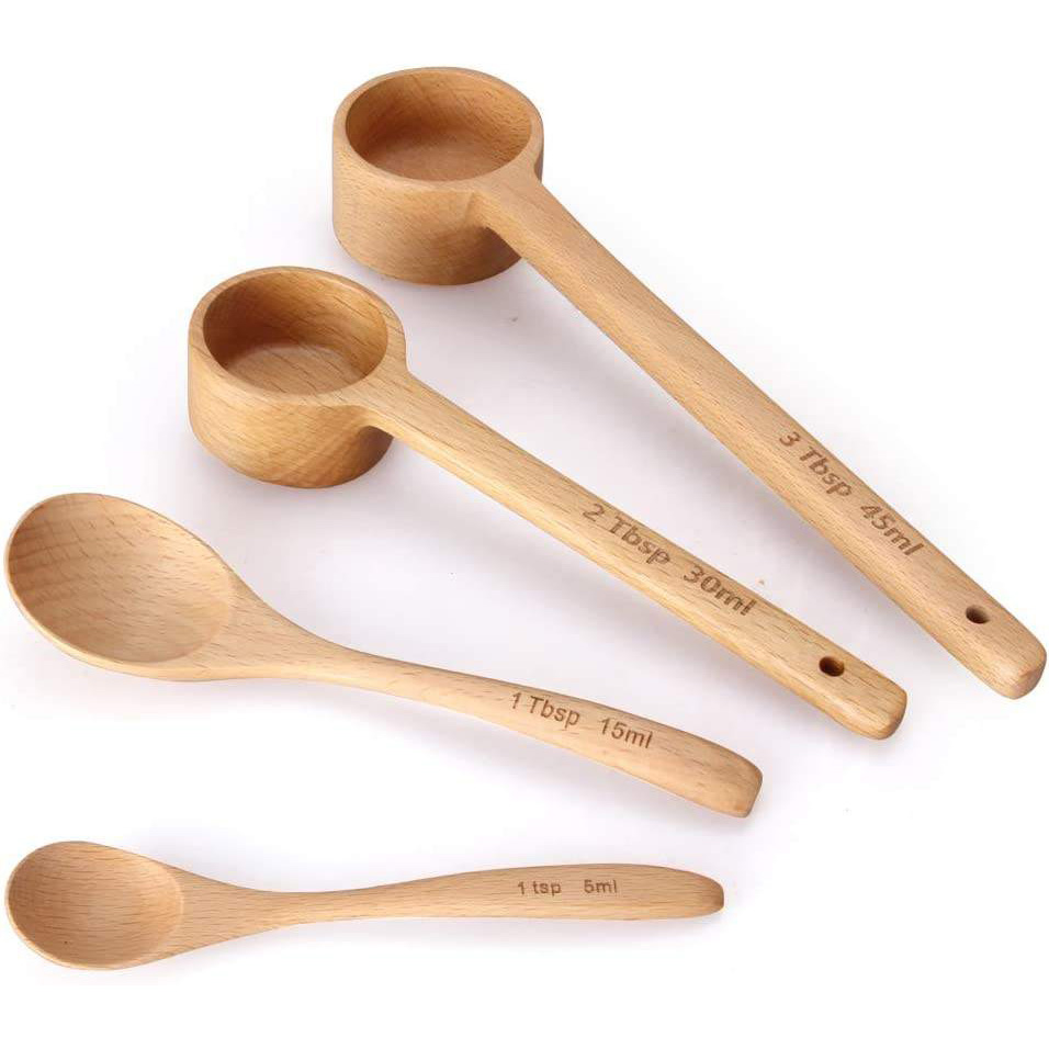 Wood Coffee Scoop Tablespoon and tsp Teaspoon Mixing Measure Scoop