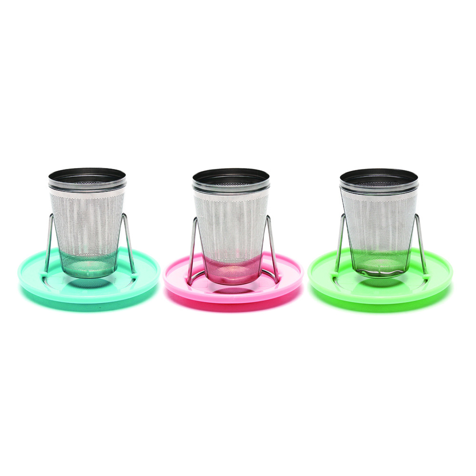 Latest Design Metal Tea Brewer Tea Filter Stainless Steel Tea Strainer Infuser with Revolve Coaster