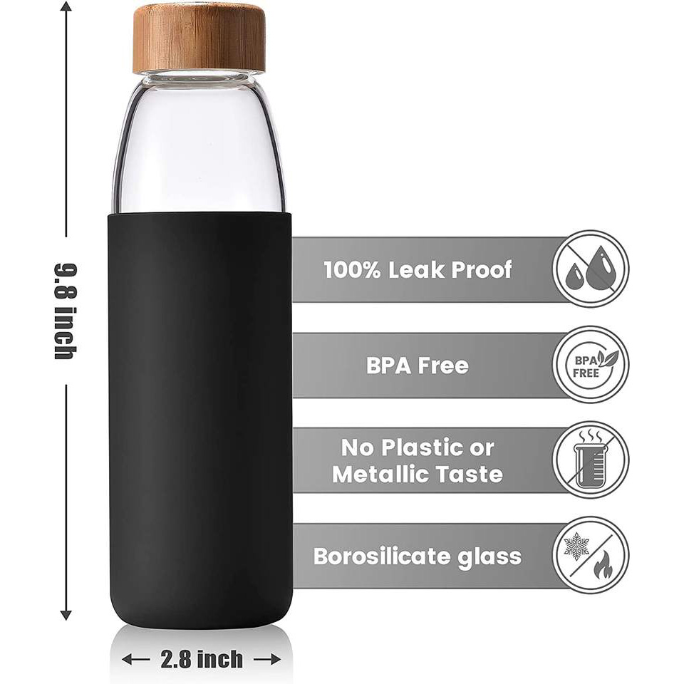Borosilicate Glass Water Bottles with Bamboo Lid, BPA-FREE, Non-Slip Silicone Sleeve water bottle for men and women