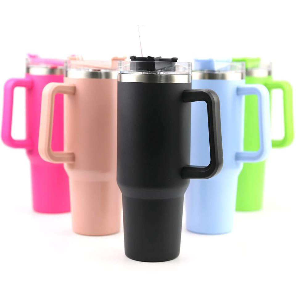 Stainless Steel Travel Mug Water Bottle Cup with Handle and Straw Lid