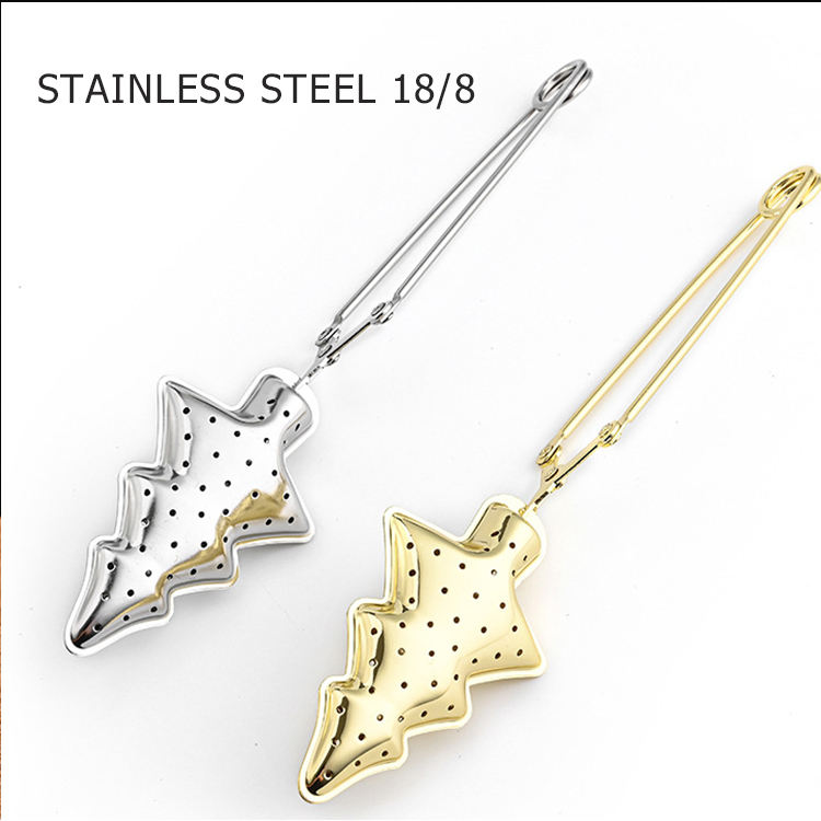 304 Stainless Steel ChrisTmas Tree Tea Infuser for Single Mug, Snap Handle Fine Hole Teal Strainer Filter for Brewing Loose Tea