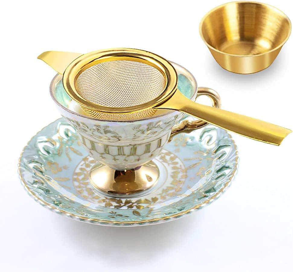 Golden Stainless Steel Tea Filter Kung Fu Tea Accessories Mesh Tea Infuser with Long Handle