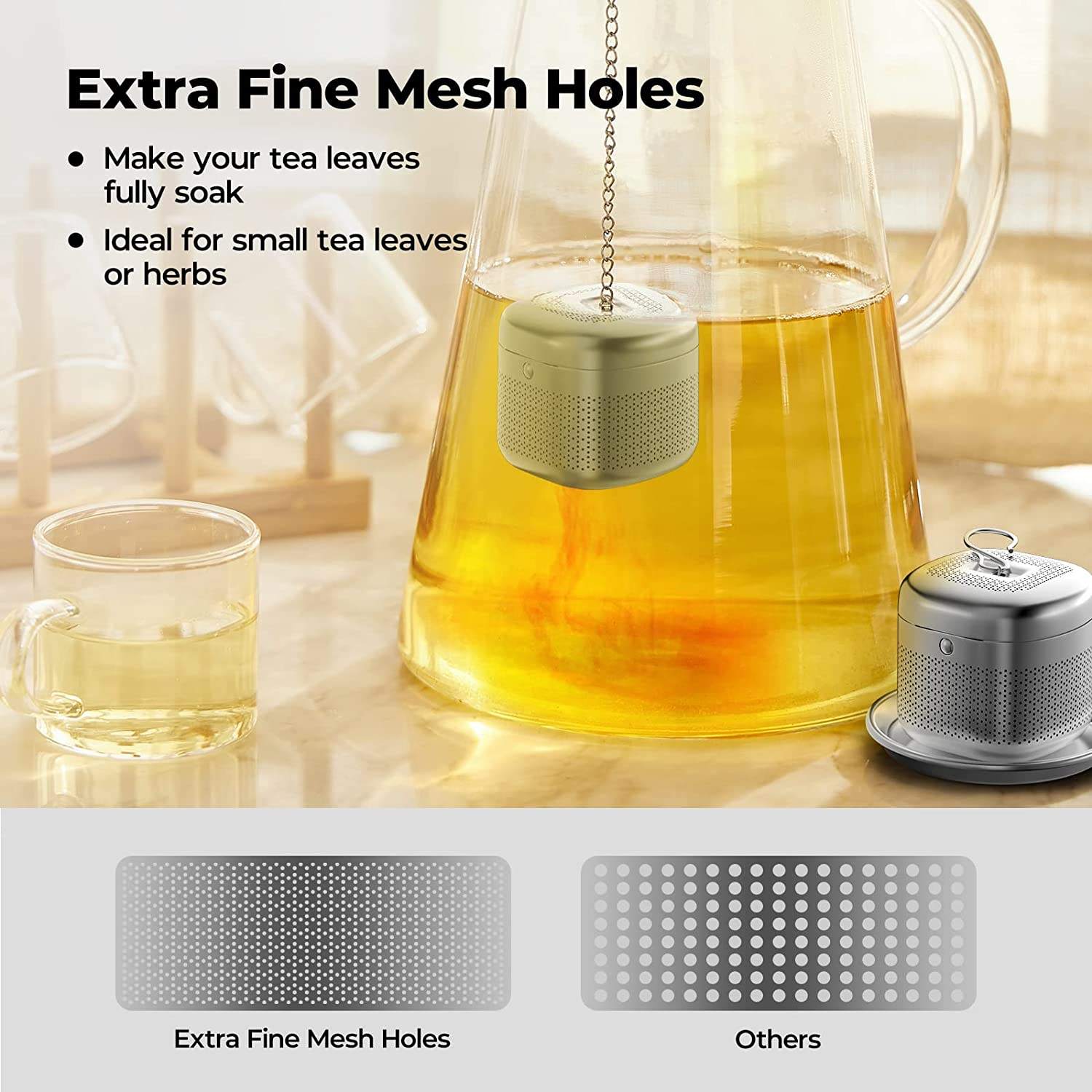 304 Stainless Steel Extra Fine Mesh Tea Ball Infuser Loose Leaf Tea Steeper with Drip Tray